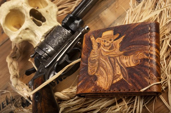 carved bifold leather wallet