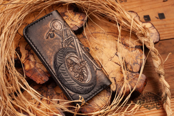 carved leather biker wallet