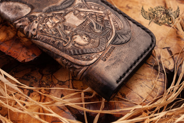 carved leather biker wallet