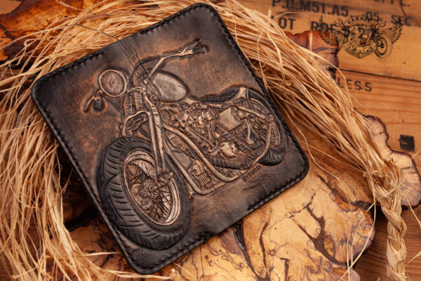 carved leather biker wallet