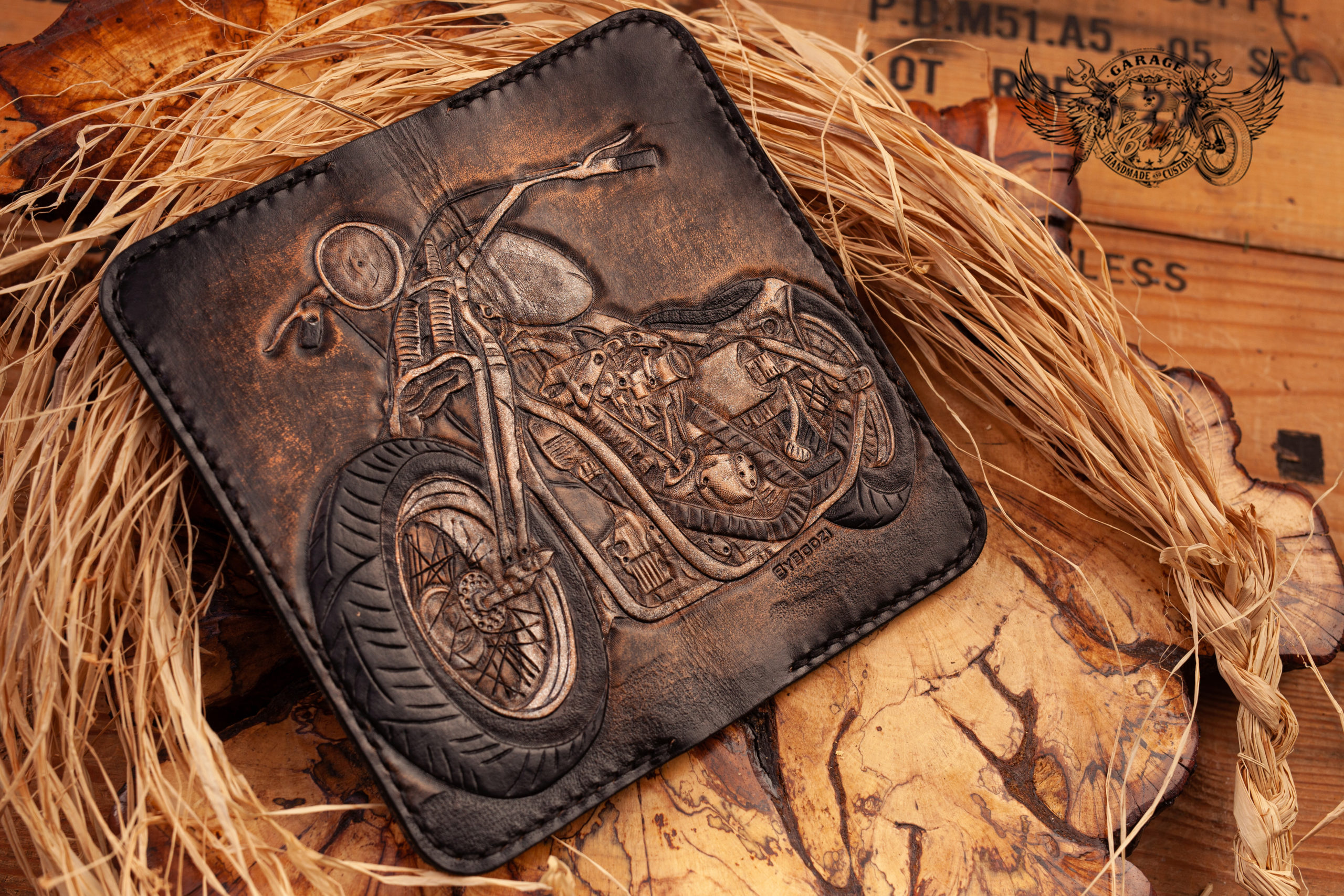  Men's 3D Genuine Leather Wallet, Long wallet, Biker
