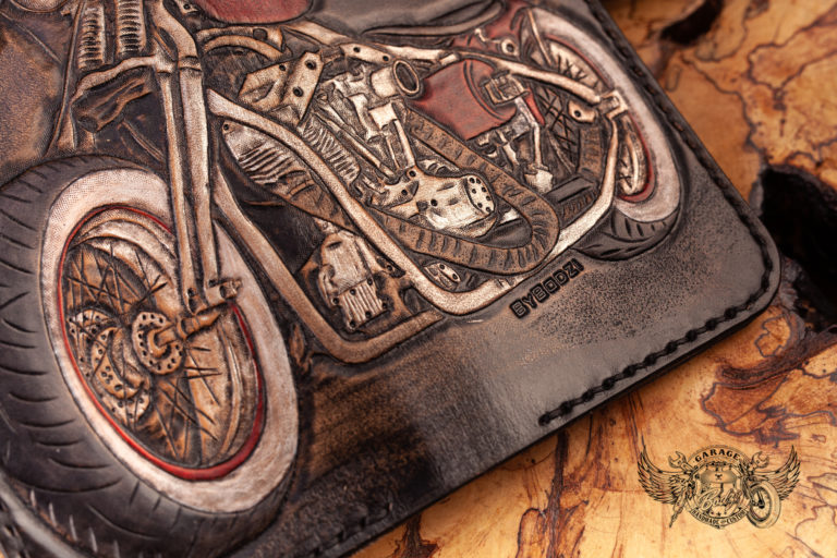 Carved Leather Biker Wallet / Carved Long Wallet - ByBodzi