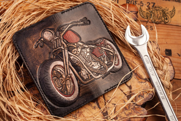 carved leather biker wallet