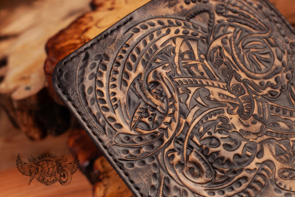 carved leather biker wallet