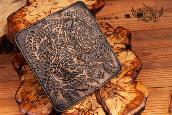 carved leather biker wallet