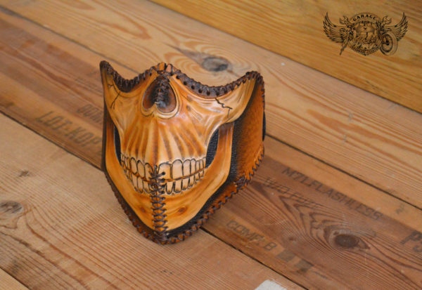 carved leather motorcycle half mask