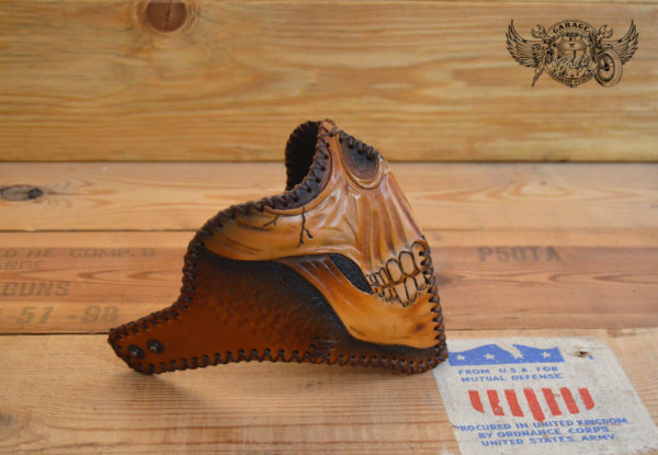 carved leather motorcycle half mask