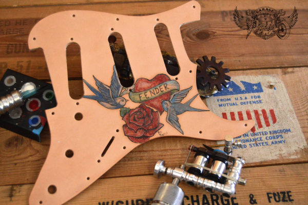 tattooed leather stratocaster pickguard