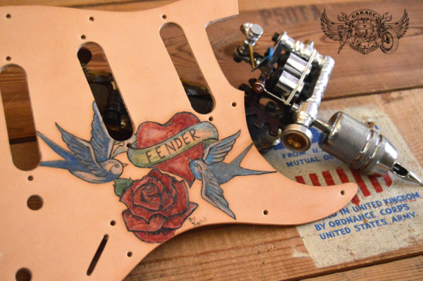 tattooed leather stratocaster pickguard