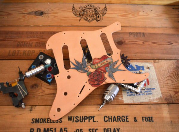 tattooed leather stratocaster pickguard