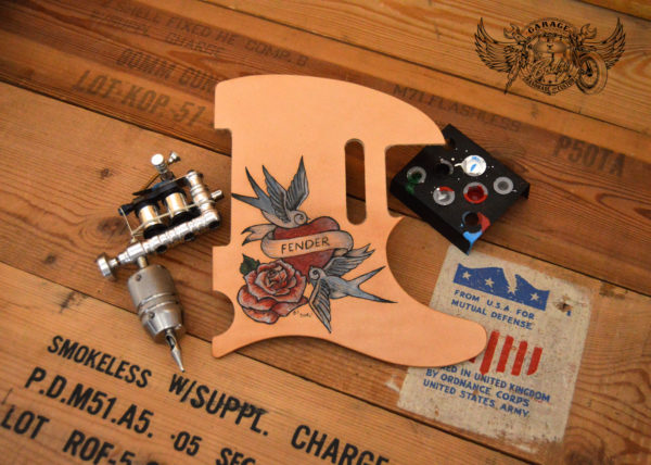 Tattooed Leather Telecaster Pickguard