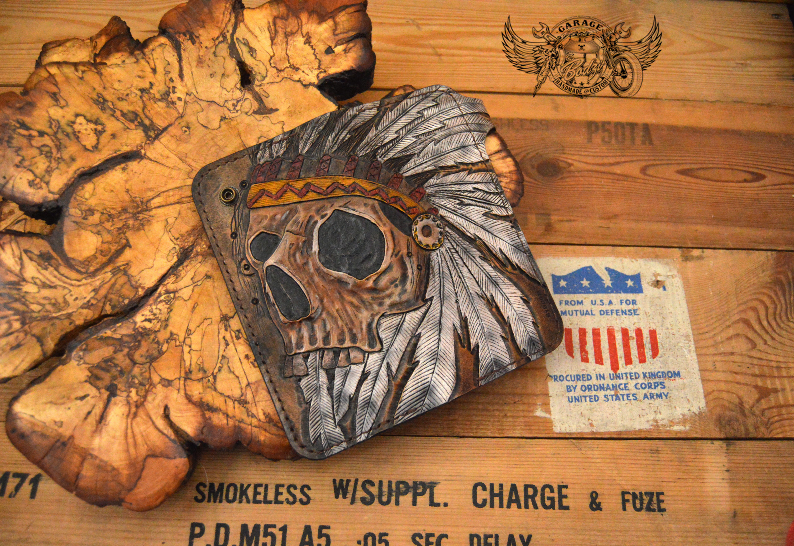 Carved Leather Long Wallet / Carved Chief Skull Wallet v2.0 - ByBodzi