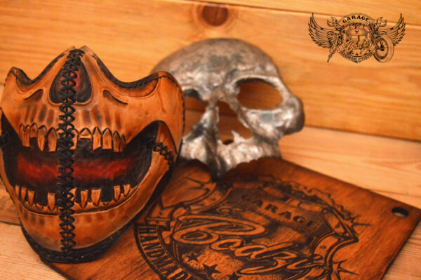 carved leather motorcycle half mask