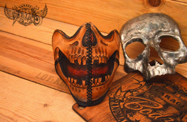 carved leather motorcycle half mask