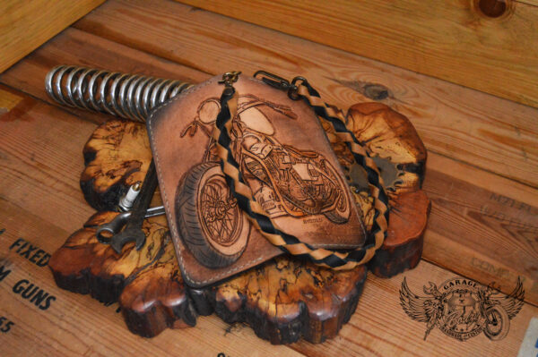 carved leather biker wallet